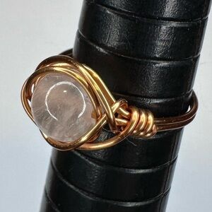 Rose Quartz ring copper wire wrap handmade gemstone